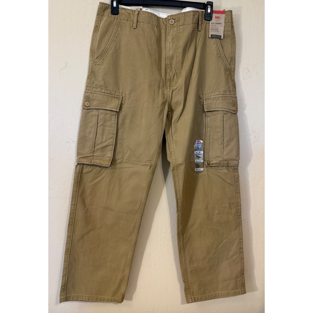Levis Ace Cargos Men 36x30(28.5) Khaki Tan Relaxed Tapered Utility Pants NEW